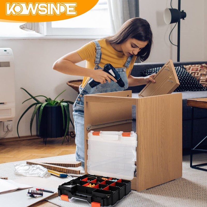 Kowsinde Double Side Tool Organizer, Hardware Storage Box, 34-Compartments Small
