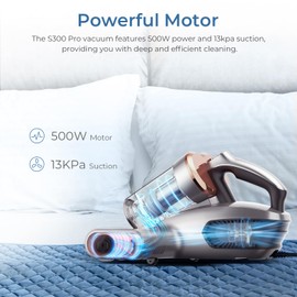 JIGOO S300 PRO Mattress Vacuum Cleaner with UV & Ultrasonic and High Heating,Anti-allergen Powerful Handheld Vacuum for Bed,Sofa