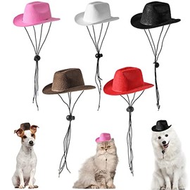 Pai Sence 5pcs Small Dogs Cowboy Hats with Adjustable Stap Puppies Cowboy Cowgirl Hat for Small Pets Cats Western Costume Holiday Party Grooming Accessories