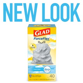 Glad Trash Bags, ForceFlex Tall Kitchen Drawstring Garbage Bags, Fresh Clean, 13 Gal, 40 Ct (Package May Vary)