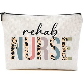 Rehab Nurse Cosmetics Bag - Leopard Rehab Nurse Makeup Bag - Gifts For Rehab Nurse - Rehab Nurse Birthday Gift - Cosmetic Travel Pouch Bag, White, 7”x9.8”