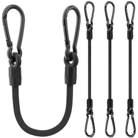 Bungee Cords with Hooks, 12 Inch Long Heavy Duty Bungee Cords with Carabiner Clip Outdoor, 1/3 Inch Black Extra Strong Elastic Rope with Carabiner Hooks for Camping, Tarps, Bike Rack, Tent, 4 Pack