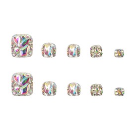 Short Press on Toenail Square Fake Toe Nails Silver Glue on Toenails with Glitter Rhinestones Designs Decorate Toe nails Press ons Artificial Nails for Women 24Pcs Summer Toe False Nails Art Style