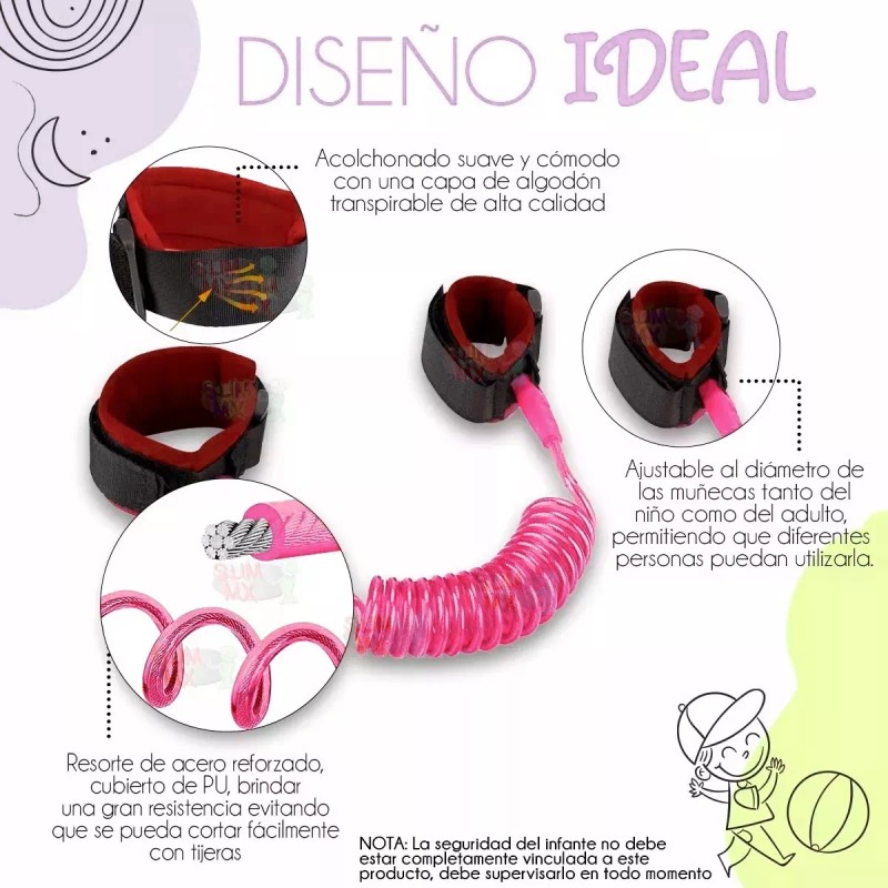 YONGLE Arnes Correa Seguridad Niños Pulsera Anti-robo De Acero 1.5m