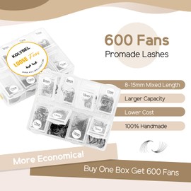 Kolybel Premade Fans Eyelash Extensions 600 Fans 12D Handmade Volume Lashes Extensions 0.03mm Thickness 8-15mm D Curl Premade Volume Eyelash Extension Middle Stem Promade Lashes(600Fans-12D-0.03D,8-15mm)