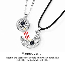 Tixiyu Magnetic Necklaces, Sun & Moon 100 Languages I Love You Projection Couples Necklace, Matching Necklace for Couples Moon and Sun, Magnetic Heart Necklace,Best Friend Necklaces for 2