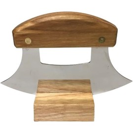 The Ulu Factory Alaska USA Birch Ulu Knife 6" Stainless Steel Blade with Block Wood Stand Heritage Breaking Camp