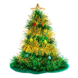 BASEMMAHER Christmas Tree Hats Glitter Tinsel Santa Hat Five-pointed Star Hat Hair Accessories Dress Up for Women Winter Costumes Party (Green Yellow)