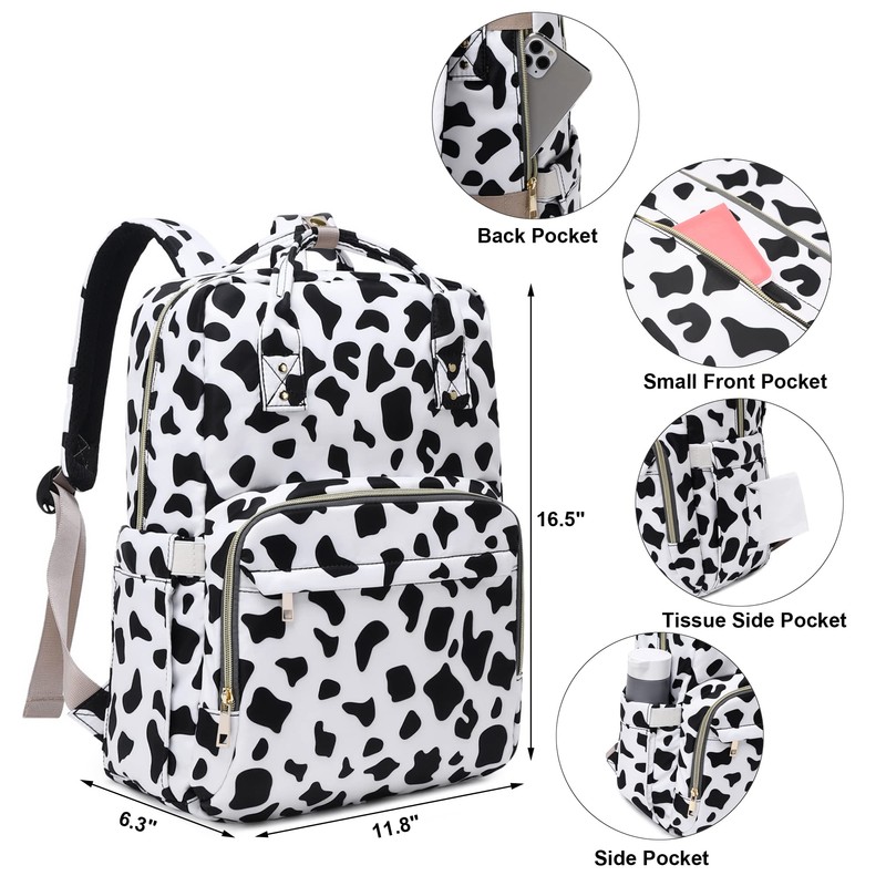 Kouxunt Cow Print Diaper Bag Backpack for Baby Girls Boys,
