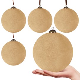 PullCrease 4 Pcs Large Velvet Christmas Balls 6 Inch Christmas Tree Decorations Xmas Ornaments Balls for Family Holiday Wedding Party Xmas Tree Hanging Decoration (Light Khaki)