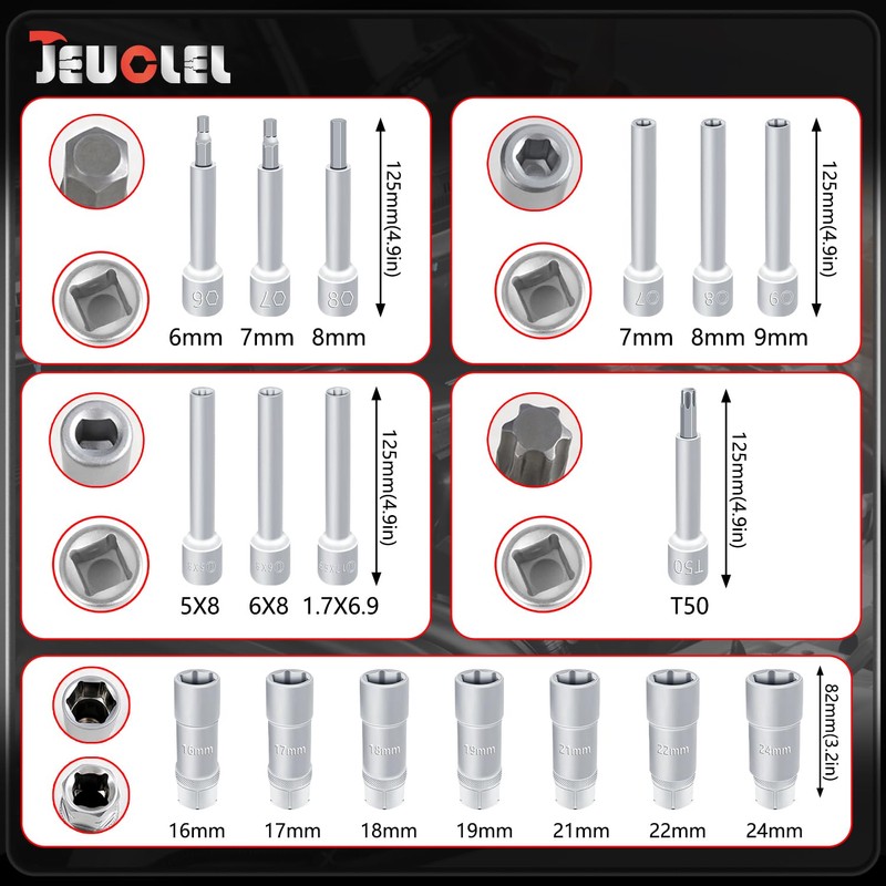JEUCLEL 18PCS Suspension Shock Absorber Strut Nut Removal Tool Socket