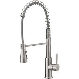 Pacific Bay Rainier Coil Pull-Down Kitchen Faucet – Commercial-Style Spring Design, Single-Handle with Dual-Function Sprayer, Brushed Satin Nickel Finish, 22-Inch Height, Easy Installation