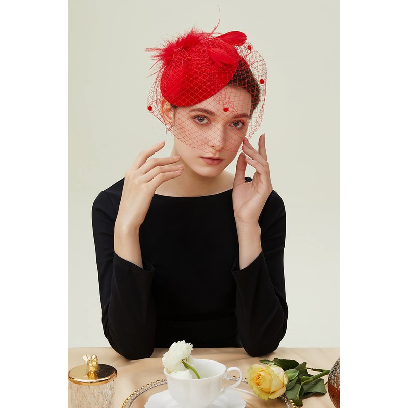 Coucoland Feather Fascinators Hat Women's Flower Mesh Elegant Wedding Fascinator