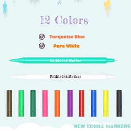 Food Coloring Pens Set of 12, Dual Tips Edible Ink Markers, Food Grade Gourmet Writers with 12 Vibrant Colors, for Cookies, Cakes, Cupcakes, Crafts, Drawing, Painting & Baking Decorating