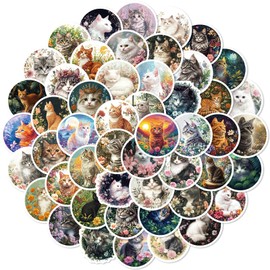50Pcs Graffiti Cat Stickers Waterproof Vinyl Cute Kitten Stickers for Laptop, Water Bottle, Kindle, Suitcase, Bicycle, Notebooks, Scrapbooking, Vintage Kitty Decals