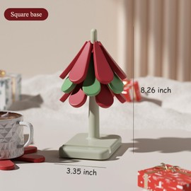 Trivets for Hot Dishes,Silicone Tree Coasters for Christmas Decor,Trivet for Hot Dishes Set, Christmas Tabletop Decoration - 3 Silicone Trivets & 1 Stand