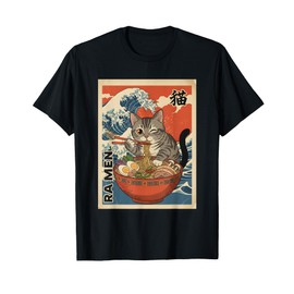 Tabby Cat Ramen Japanese Vintage Art T-Shirt