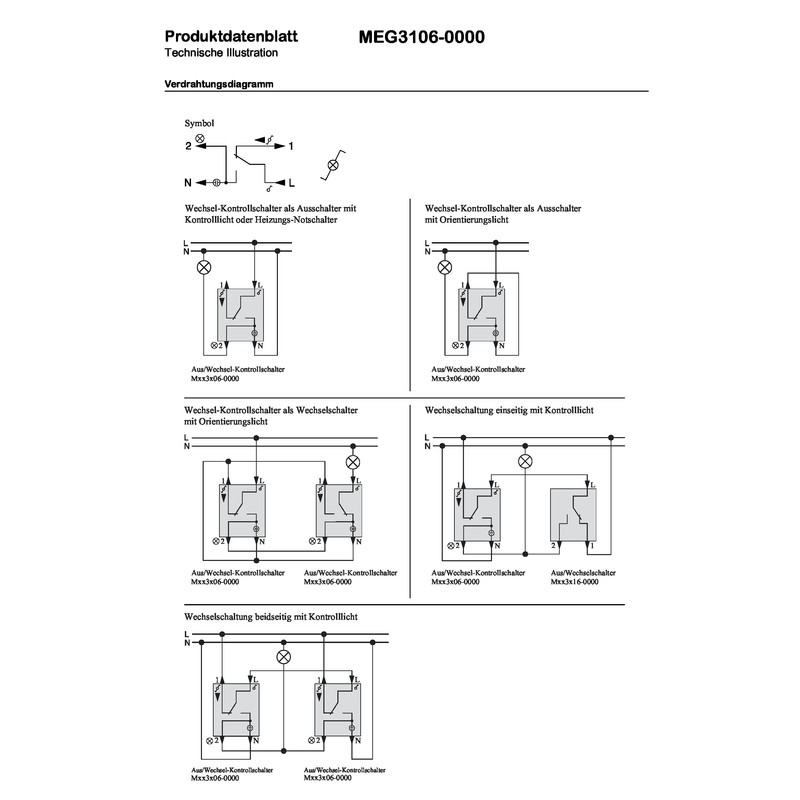Merten MEG3106-0000 Two-way switch insert 1 pole with indicator light