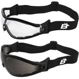 Birdz Eyewear Boogie Motorcycle & Skydiving Goggles 2 Pairs Padded Black Frame Z87+