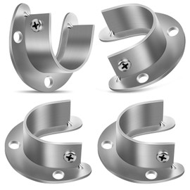 Closet Rod Bracket, Heavy Duty Closet Rod Holders, 1 Inch Closet Pole Socket Stainless Steel Closet Rod End Support U Shaped Wardrobe Bracket Flange Rod Holder, Silver (4 Pack)