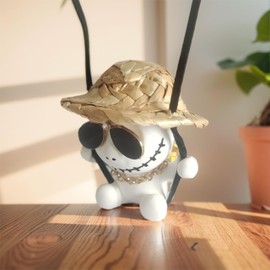 Automotive Interior Mirrors Decor - Vehicle Rearview Mirror Hanging Decor – Gentleman Skull Toy Car Decor, Cute Interior Accessory for Any Scene (Luxury Grass Hat Sunglasses)