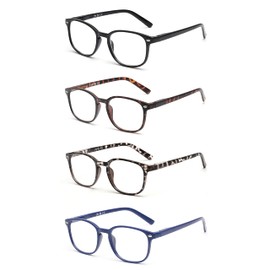 JM 4 Pack Square Reading Glasses, Spring Hinge Readers for Men Women, Mxied Color +2.75