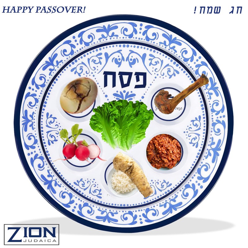Passover Seder Plates 12" Melamine - 6 Section Plate Marked