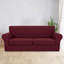 JIVINER 3 Pieces Couch Covers for 2 Cushion Couch Stretch Sofa Slipcover with 2 Extra Large Seat Cushion Covers Thick Fitted Loveseat Sofa Covers for Living Room (XL Loveseat, Wine Red)