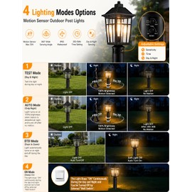 Yisuro 360°Motion Sensor Outdoor Post Light, Dusk to Dawn Hardwired Pole Lantern with 360° Detection, Waterproof Anti-Rust Aluminum Exterior Lamp for Garden, Yard, Driveway, Patio, Black, 1 Pack