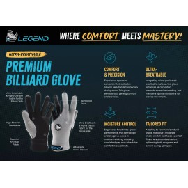 Legend Ultra-Breathable Premium Billiard Glove - Fits on Left Hand (MEDIUM)