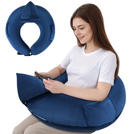 COOLBEBE Reading Pillow for Gaming, Arm Rest Support Pillow, U-Shaped Lap Pillow for Bed & Sofa, Compact Gaming Pillow with Tablet Support for Reading, Crocheting(Navy Blue)
