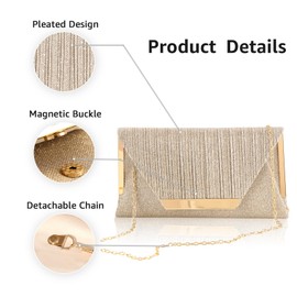 AIBAOWU Clutch Purses for Women, Champagne Gold Evening Bag Crossbody Bag with Chain, Women's Clutch Handbags for Wedding Prom