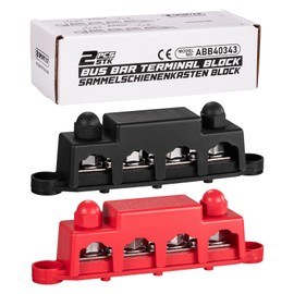Spurtar 12V Bus Bar 12V Power Distribution Block with 4X 3/8'' M10 Studs, 3X #8 M4 Screws Bus Bar Terminal Block 12V 24V 48V 250A for Car Truck RV ATV Boat Trailer Red Black Pair