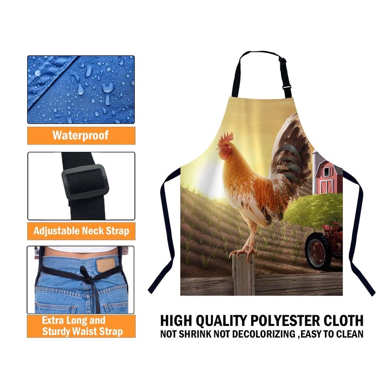 BGBDEIA Rooster Apron Adjustable Neck Bib Apron for Men Women,Suitable