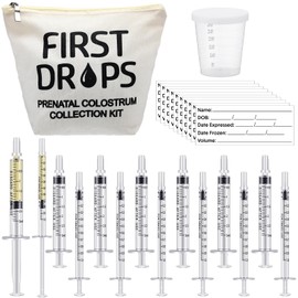 Geiserailie 100 Set Colostrum Collector Kit Include 100 1ml /3ml Sterile Sealed Breast Milk Collector No Needle Colostrum Syringes 100 Stickers 1 Measuring Cup Colostrum Collection 1 White Canvas Bag