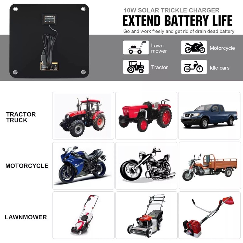Eco-worthy 10W Solar Battery Charger Waterproof Trickle Charger For Car