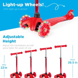 Best Choice Products Kids Mini Kick Scooter Toy w/Light-Up Wheels, Height Adjustable T-Bar, Foot Break - Red