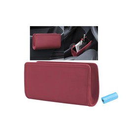 TNAIYH Car Trash Can, Leather Leakproof Mini Hanging Vehicle Door Garbage Container Bin, Multi-Function Portable Automotive Interior Storage Box, Universal for SUV RV Truck (Wine Red)