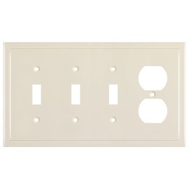 Henne Bery Modern Edge Decorative Wall Plate Switch Plate Outlet Cover, Durable Solid Zinc Alloy (Triple Toggle/Single Duplex, Light Almond)