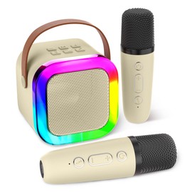 Aplsinvivi Karaoke Machines for Kids Adults, Mini Karaoke Machine with 2 Wireless Microphones, Kids Toys Birthday Gifts for Girls Ages 6, 7, 8, 9, 10, 12 +Year Old Family Home Party(Beige)