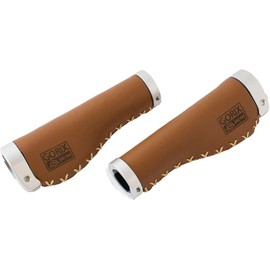 GORIX Bike Cowhide Leather Grip Ergo Antique Handlebar Lock on Bicycle Cycling Brown(GX-600) (Brown)