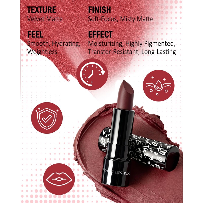 Chili Red Matte Lipstick,Waterproof Long Lasting Lip Gloss,Makeup for Women