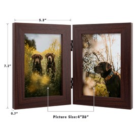 Frametory, 4x6 Double Picture Frame Hinged 2 Photos Frame Collage, Desk Picture Frame with Glass, Side by Side Frame Vertical (Walnut, 1 Pack)