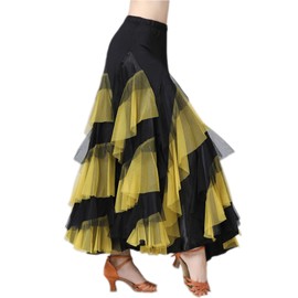 CISMARK Long Full Circle Knit Flamenco Ballroom Latin Dance Skirt Costume Black and Yellow
