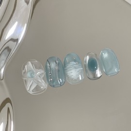 [Handmade Nail Tips] Blue Star Nail Tips - Short Oval / [수제네일팁] 푸른별 네일팁 - 숏오발
