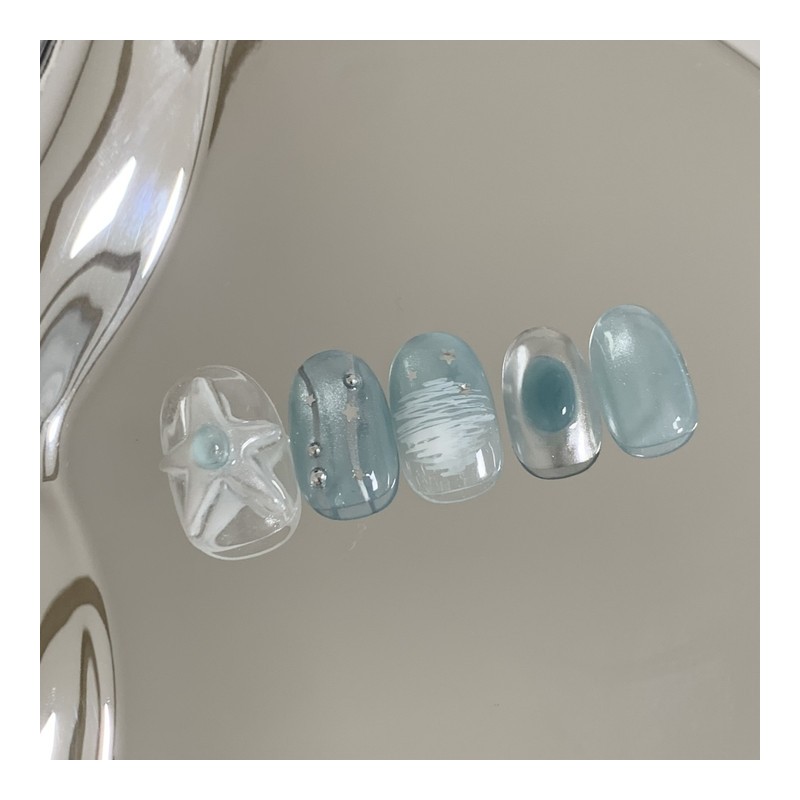 [Handmade Nail Tips] Blue Star Nail Tips - Short Oval