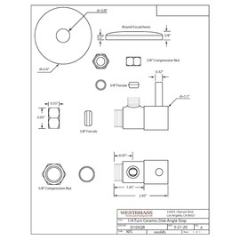 Westbrass A105QR-26 Round Lever 1/4-Turn Angle Stop 1/2" Copper x 3/8" Compression, Polished Chrome