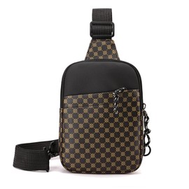 Long Keeper Mini Sling Bag - Women Men Vegan Leather Crossbody Phone Bag Waterproof Travel Running Chest Bag Casual Daypack (Khaki-3)