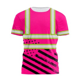HiVis Custom Color US Flag High Visibility Shirt Men Women Pink Neon USA Flag Custom Name Reflective Safety Workwear Runners Patriotic Workers