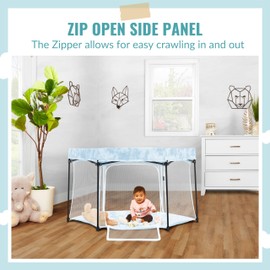 Dream On Me Onyx Playpen in Sky Blue, Baby Playpen, Portable and Lightweight, Playpen for Babies and Toddler - Comes with a Comfortable Padded Floor